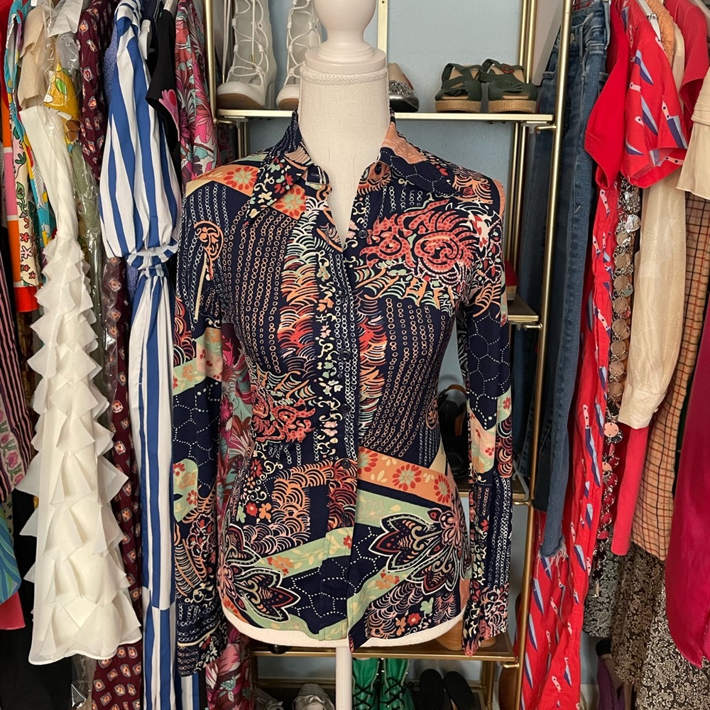 Vintage HUK-A-POO Psychedelic Floral Blouse - Size XS